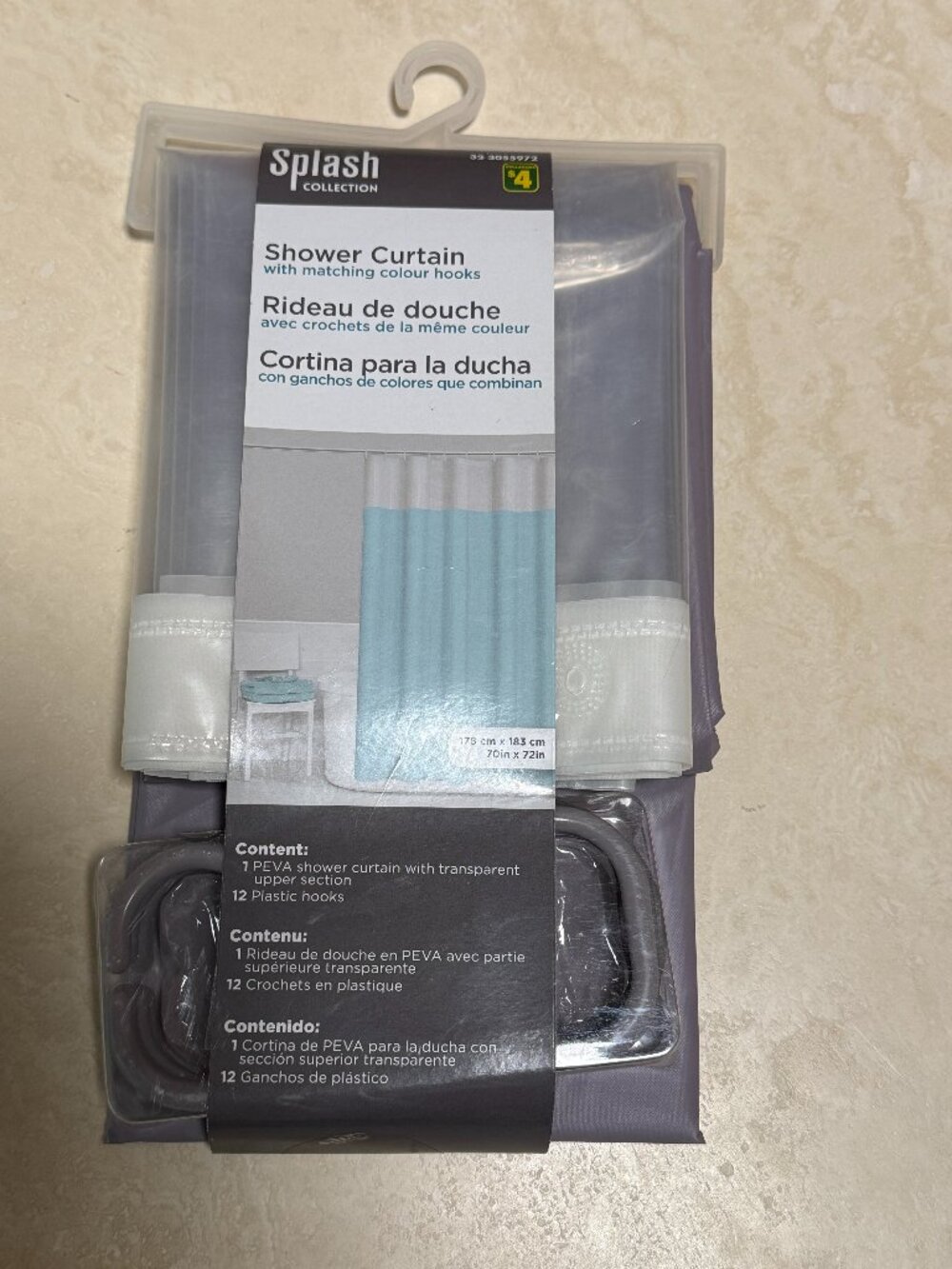 Shower Curtain PEVA with Plastic Hooks, Free Gift w/ Purchase